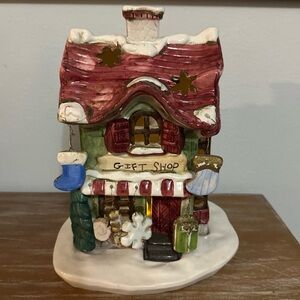 Vintage Christmas Village Gift Shop Tea Light Candle Holder House With Ornaments